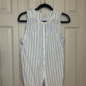 LOFT Blue and White Striped Sleeveless Shirt